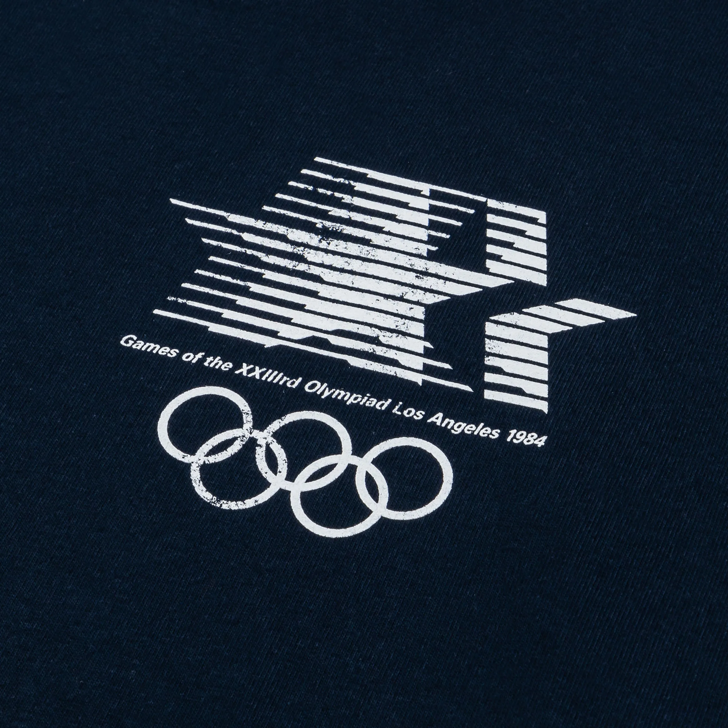 Urban Casual Look 1984 Los Angeles Emblem Flag Mens Short Sleeve Shirt (Navy/White)