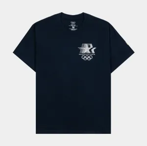 Oversized Cut Minimal Comfort Style 1984 Los Angeles Emblem Flag Mens Short Sleeve Shirt (Navy/White)