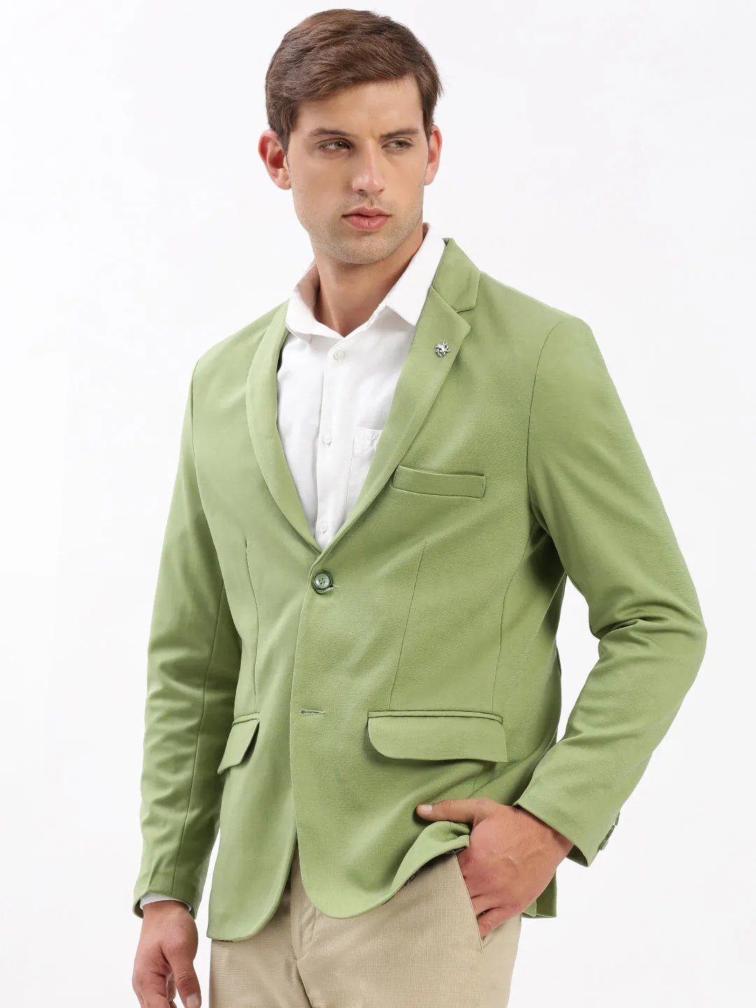 Men's Green Slim-Fit Notched Lapel Collar Single-Breasted Blazer Eco Friendly