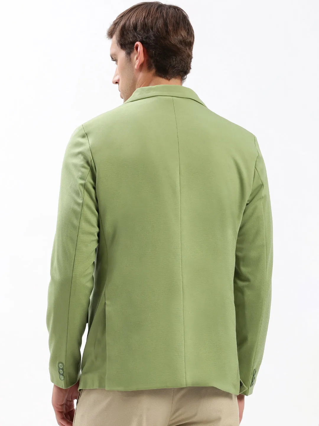 Men's Green Slim-Fit Notched Lapel Collar Single-Breasted Blazer Quick Release Fasteners Neutral Look