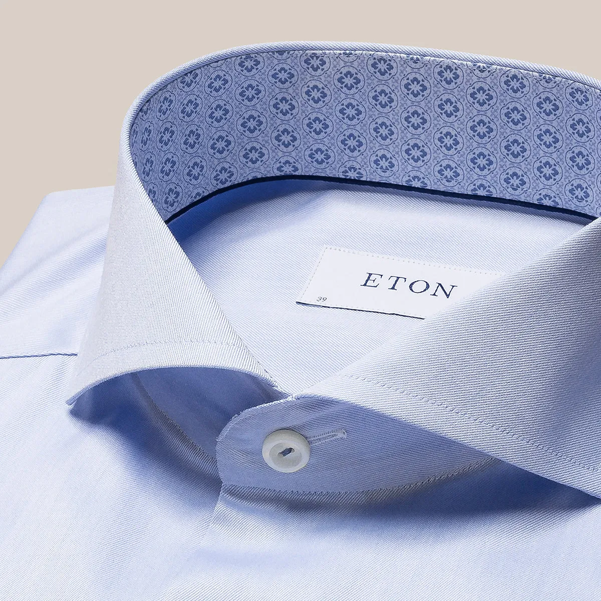 Social Meetup Eton - Slim Fit Shirt in Blue w/ Patterned Trim