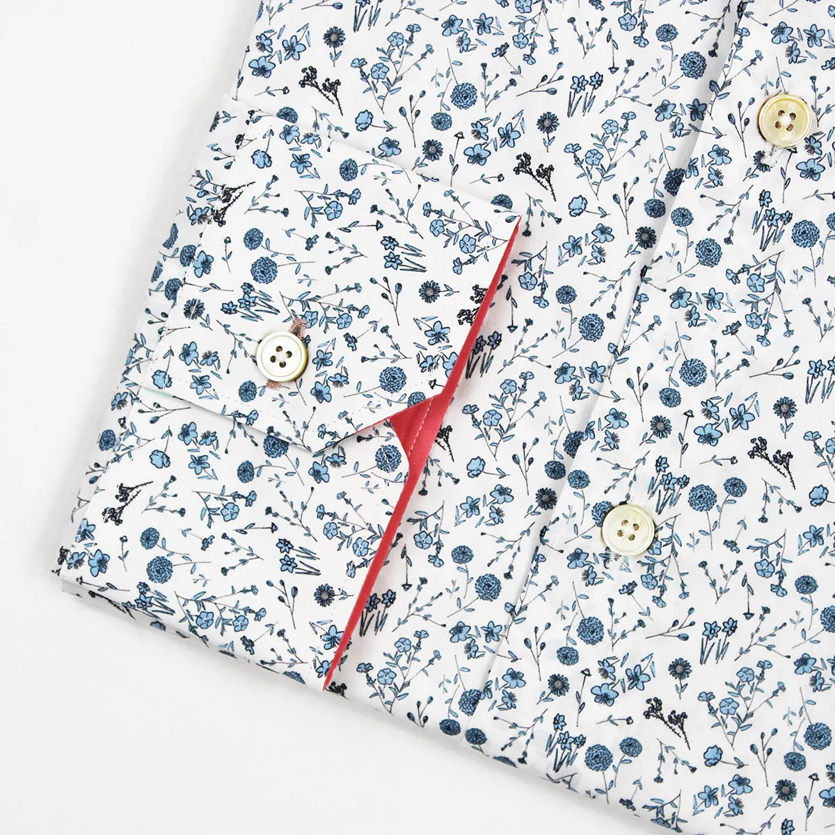 Tagless Design Timeless Fit Paul Smith - Tailored 'Artist Stripe' Cuff Floral Shirt in White