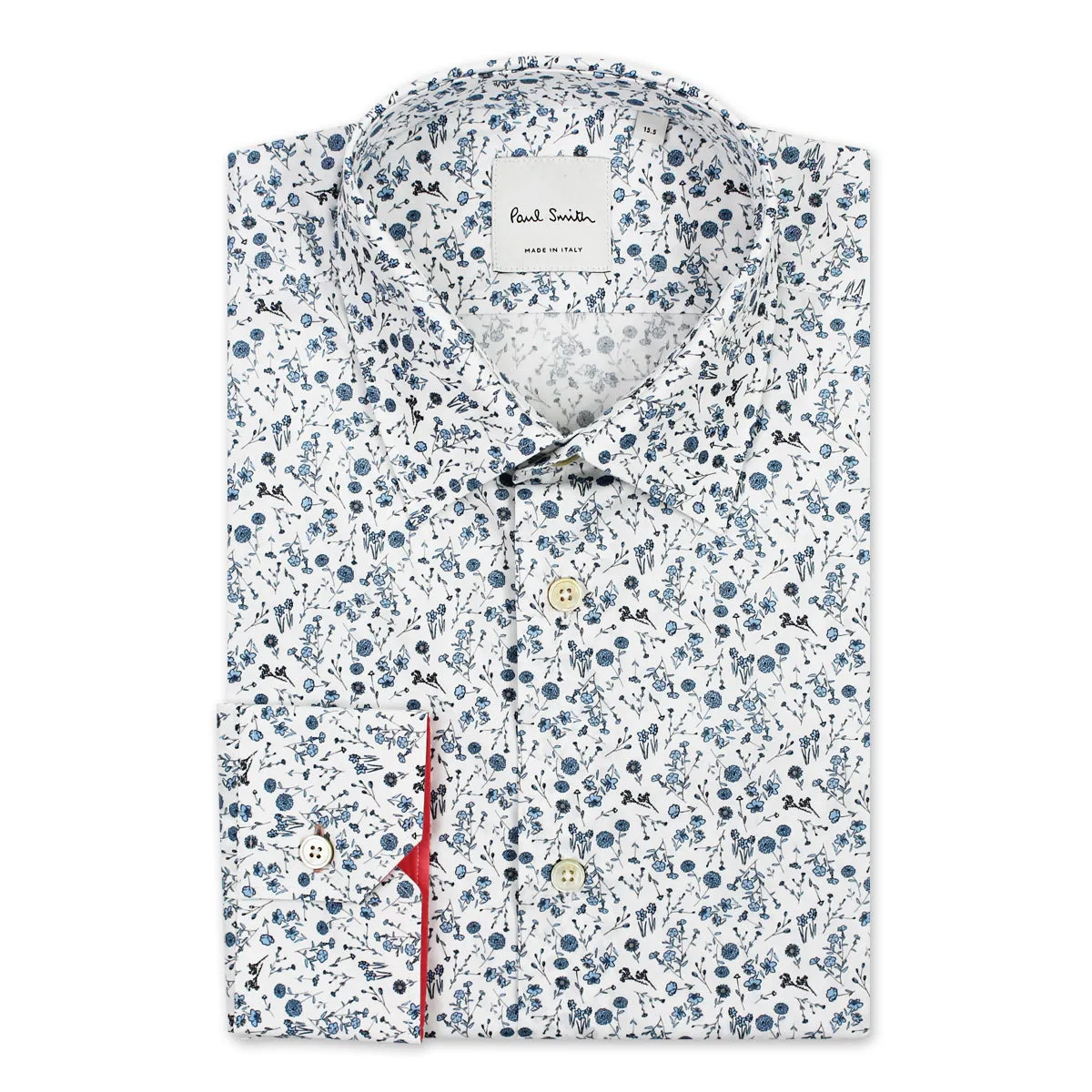 Classic Look Paul Smith - Tailored 'Artist Stripe' Cuff Floral Shirt in White