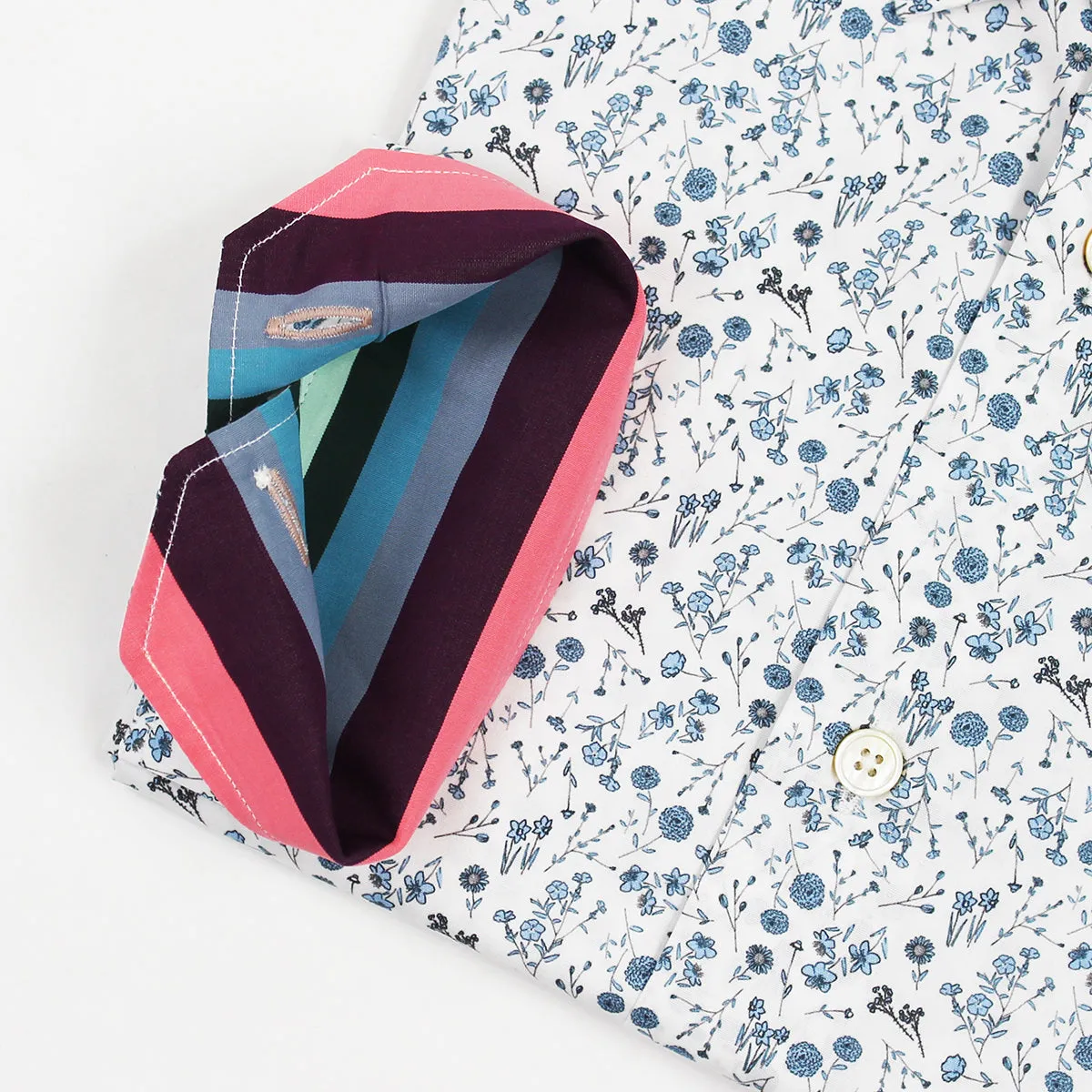 Chilly Day Wear Thermoregulating Fabric Paul Smith - Tailored 'Artist Stripe' Cuff Floral Shirt in White