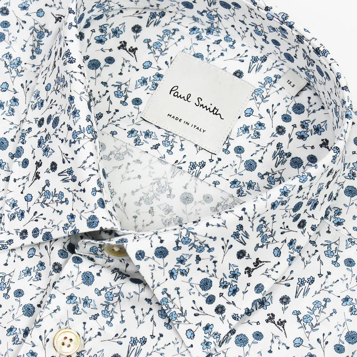 Paul Smith - Tailored 'Artist Stripe' Cuff Floral Shirt in White Anti Static Fabric Unique Design