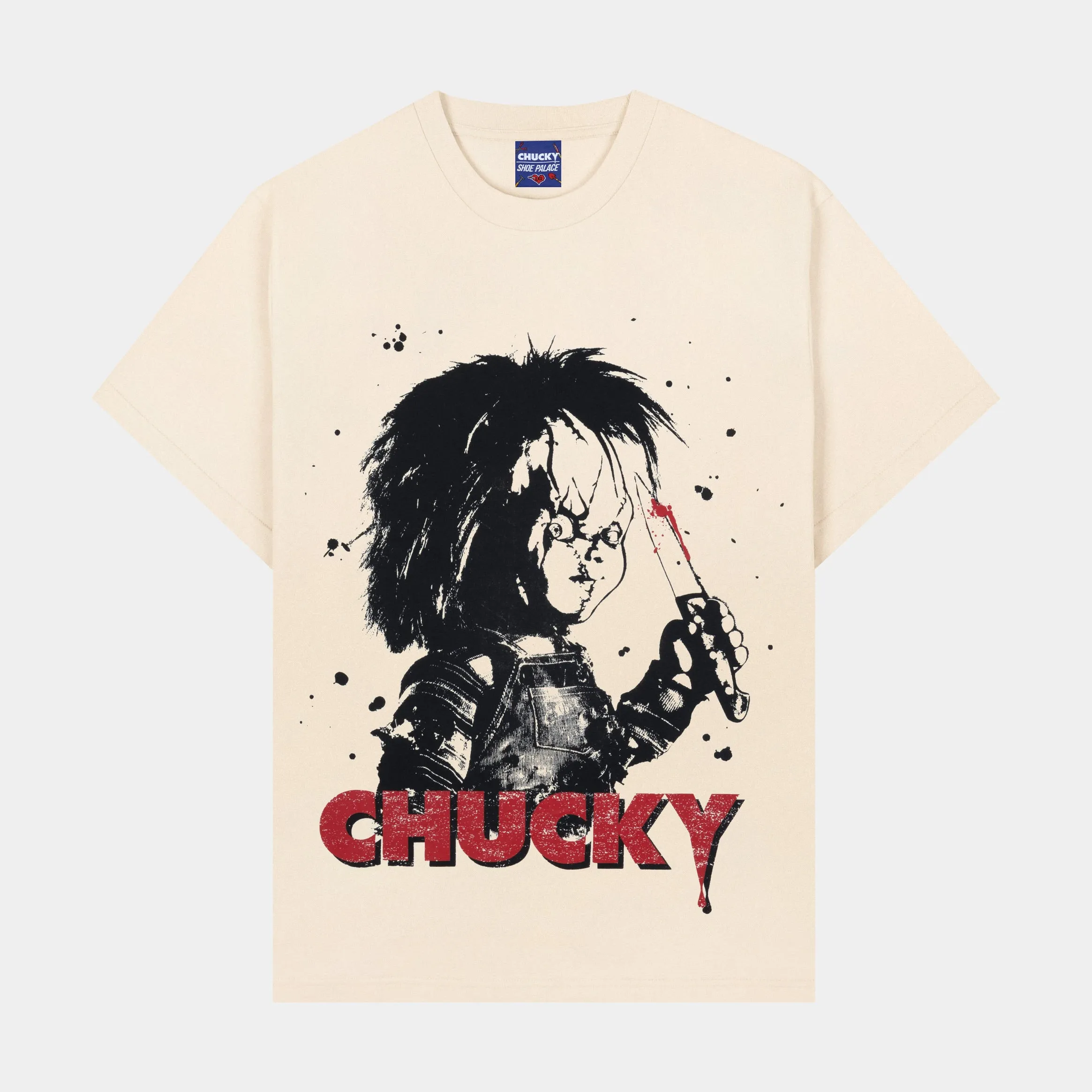 SP x Chucky Wanna Play Mens Short Sleeve Shirt (Beige/Red) TemperatureRegulating Versatile Look