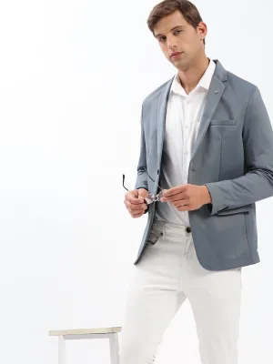 Flexible Shoulder Design Men's Notched Lapel Solid Grey Blazer