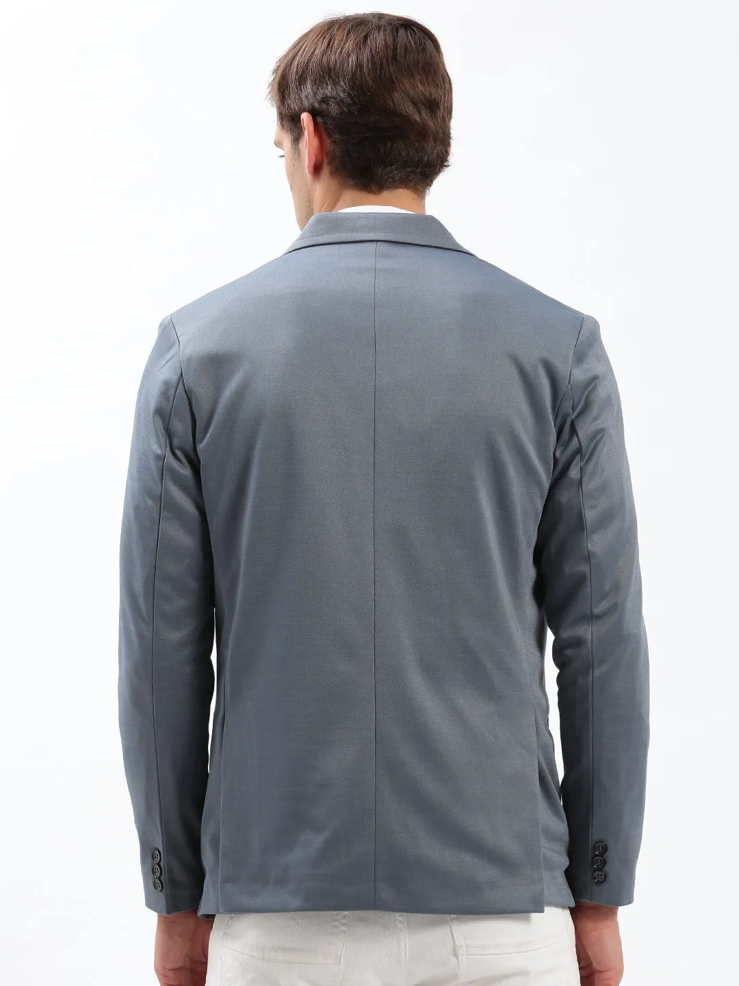 Men's Notched Lapel Solid Grey Blazer Erasable Stains Treatment Clean Jacket Detail