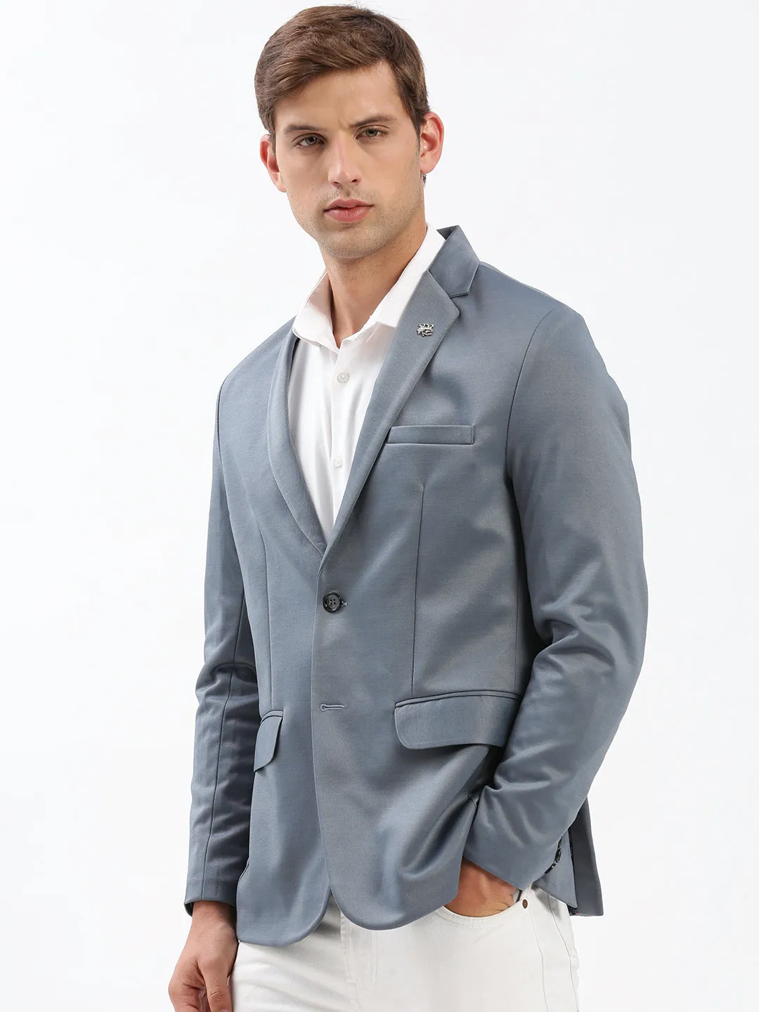 Interchangeable Liners Men's Notched Lapel Solid Grey Blazer