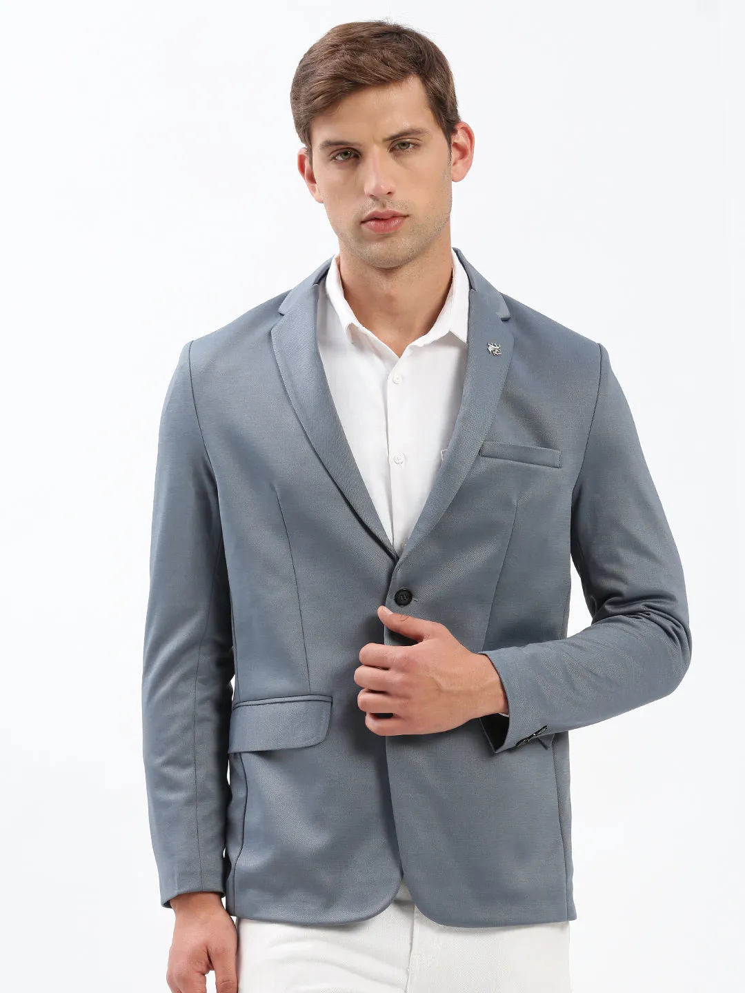 Men's Notched Lapel Solid Grey Blazer High Loft Insulation