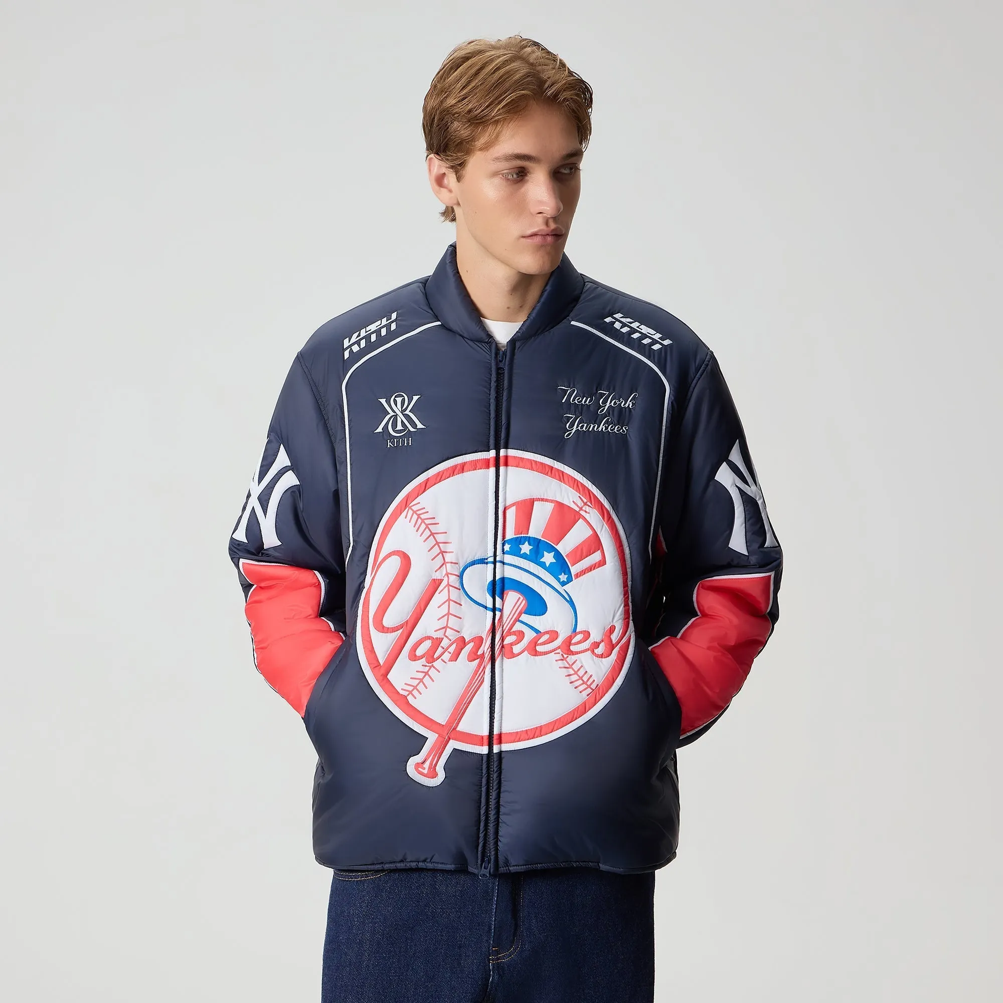 Kith for the New York Yankees Zip Brixton Puffed Shirt Jacket - Nocturnal Wind Protection Button Closure