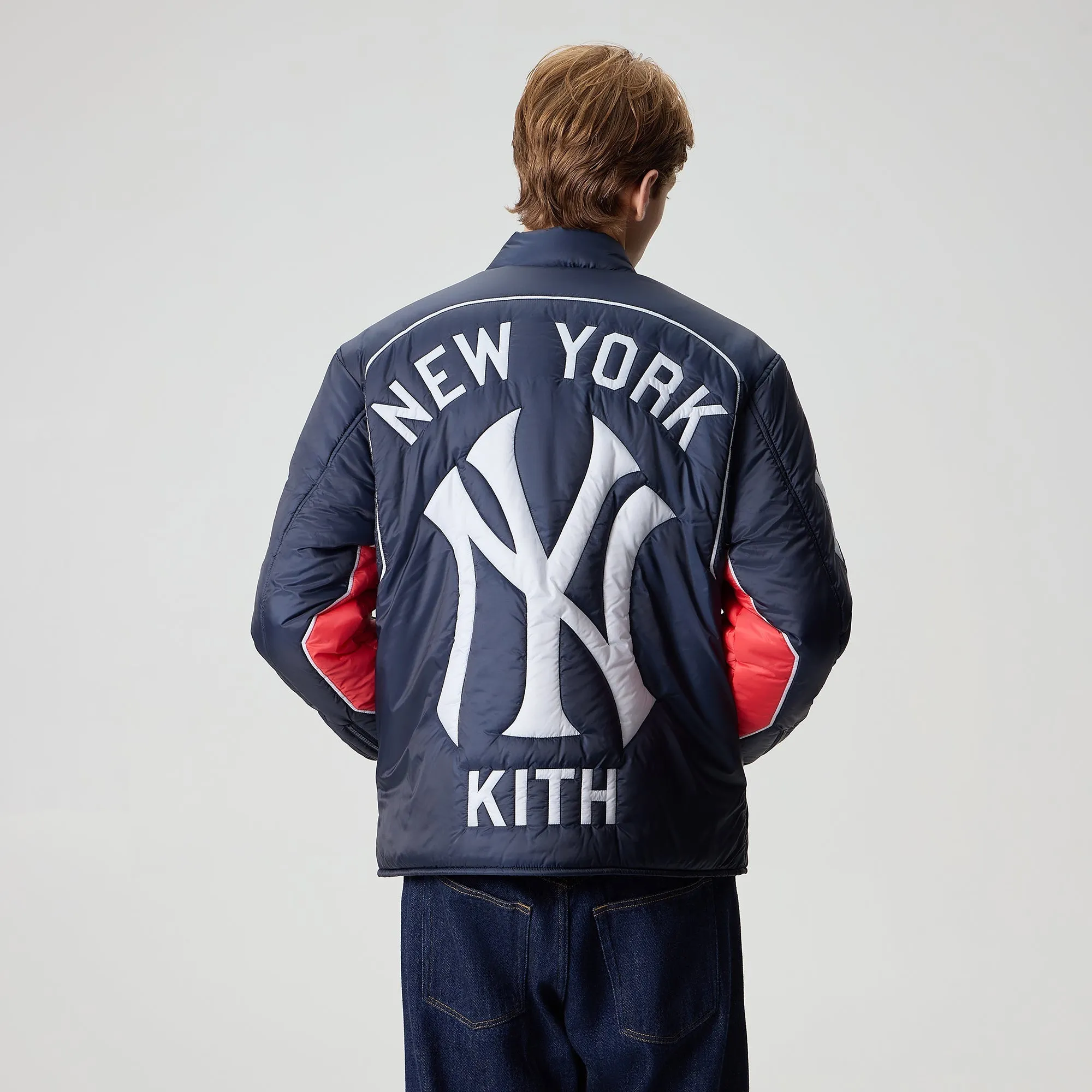 Two Tone Design Fashion Forward Layer Kith for the New York Yankees Zip Brixton Puffed Shirt Jacket - Nocturnal