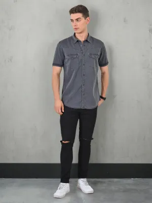 Button-up Men Solid Half Sleeve Cotton Shirt
