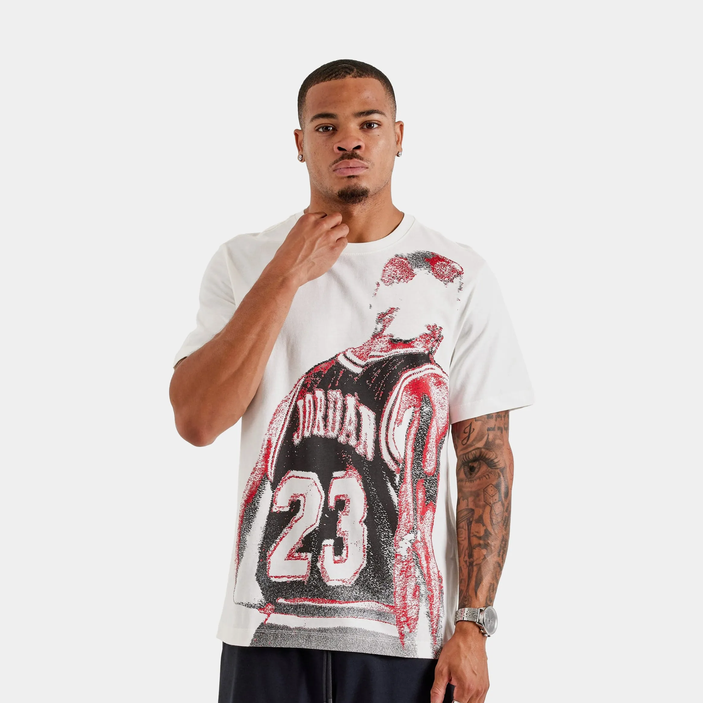 Button Down Essential Wear Air Jordan 23 Graphic Mens Short Sleeve Shirt (Beige/Red)