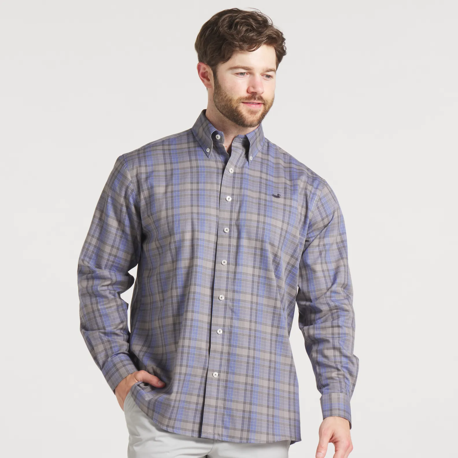 Benton Grid Dress Shirt Anti Pill Treatment