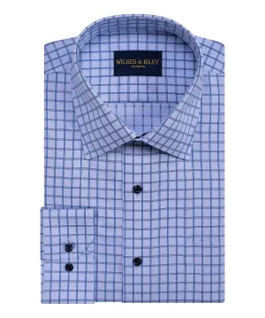 Blue Dobby Grid Spread Collar Non-Iron Dress Shirt Anti Static Finish