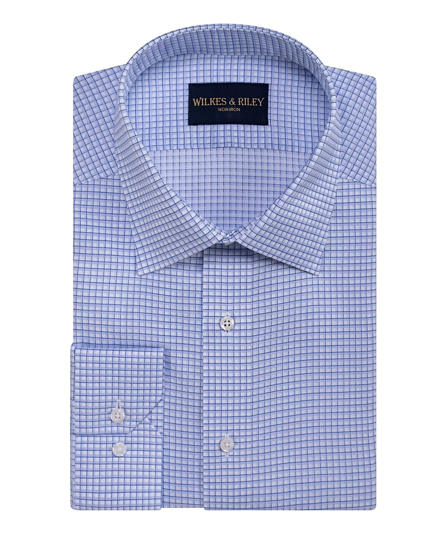 Blue Twill Graph Check Spread Collar Non-Iron Dress Shirt Sustainable Dye Process