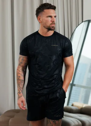 Gym King Debossed Camo Tee - Black/Gold homecoming