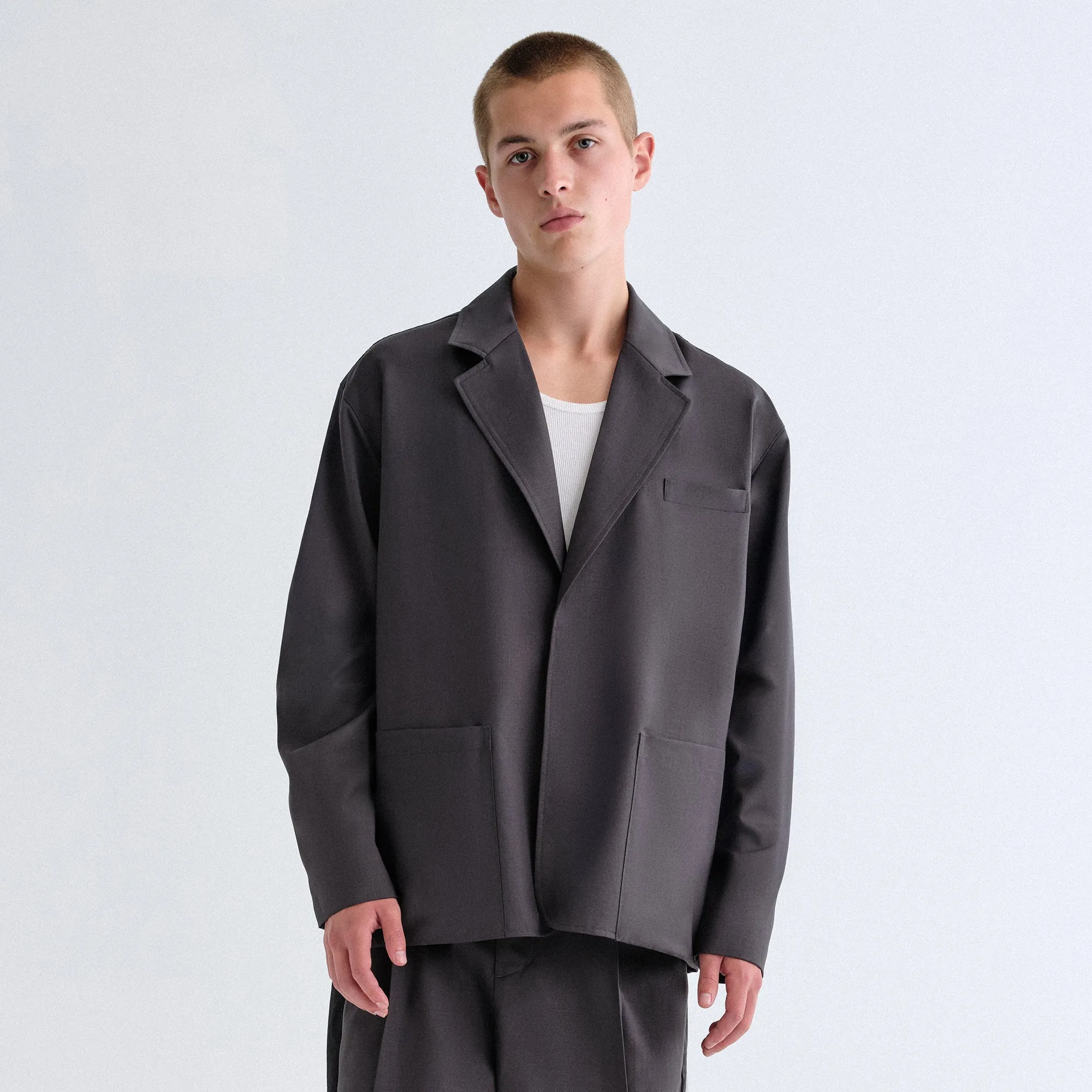 Full Zip Closure Heat Retention Lining &Kin Tropical Wool Reversible Brant Blazer - Carbon