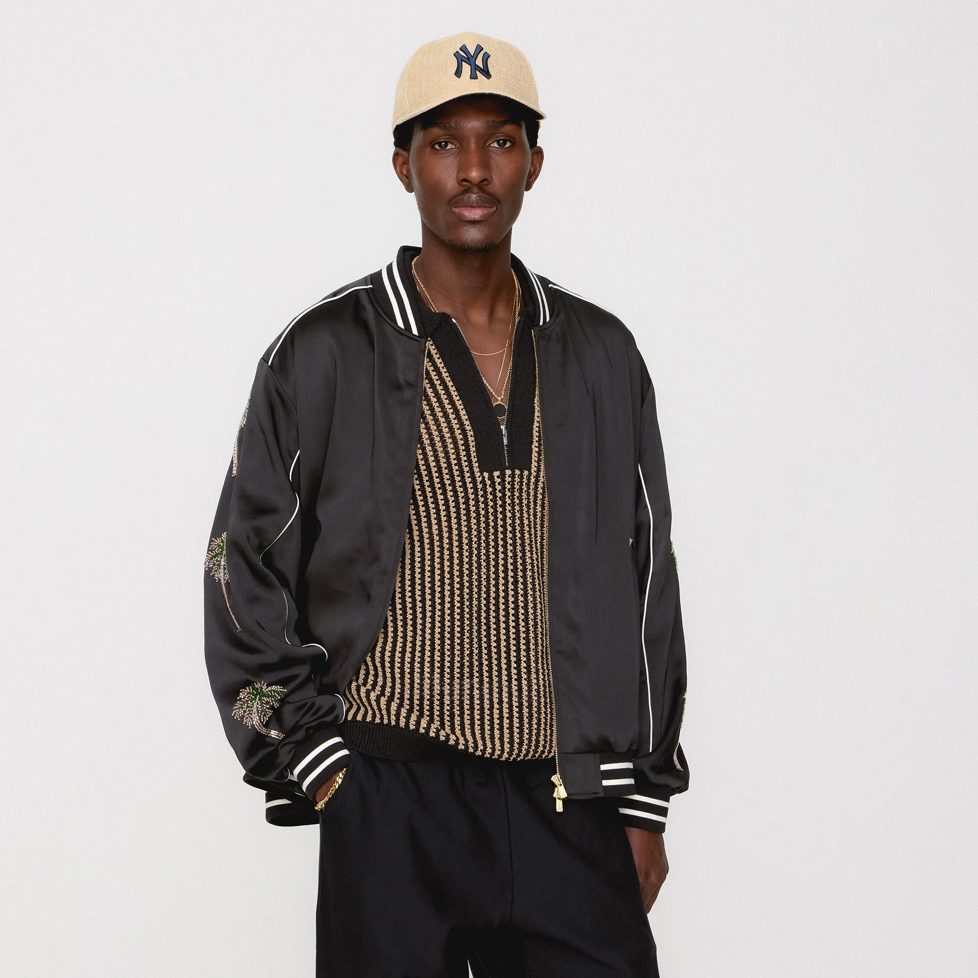 &Kin Vance Satin Bomber Jacket - Black Lightweight Lining Effortless Look