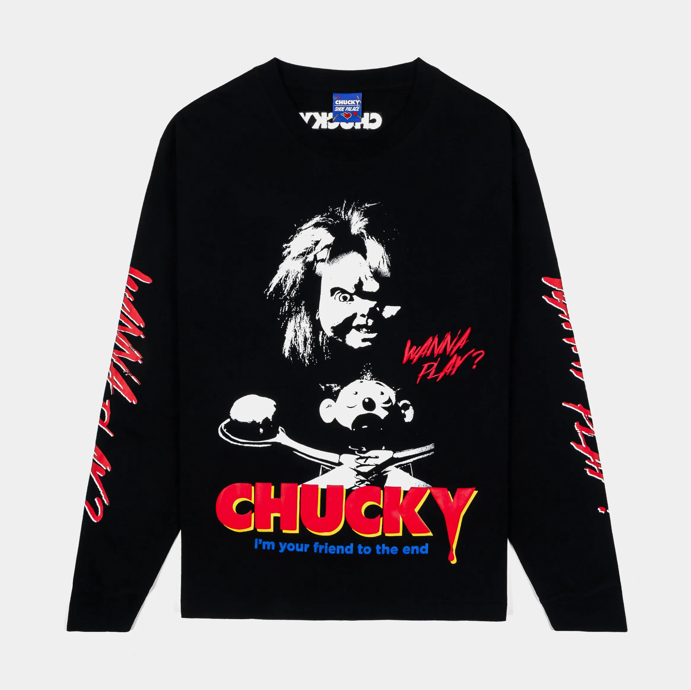 SP x Chucky Wanna Play Mens Long Sleeve Shirt (Black/Red) MinimalistStitching Essential Wardrobe