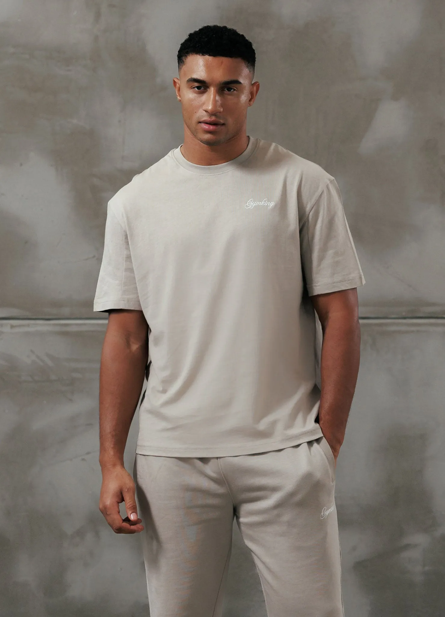 color blocking Casual Chic Wear Gym King Script Relaxed Fit Tee - Light Sand