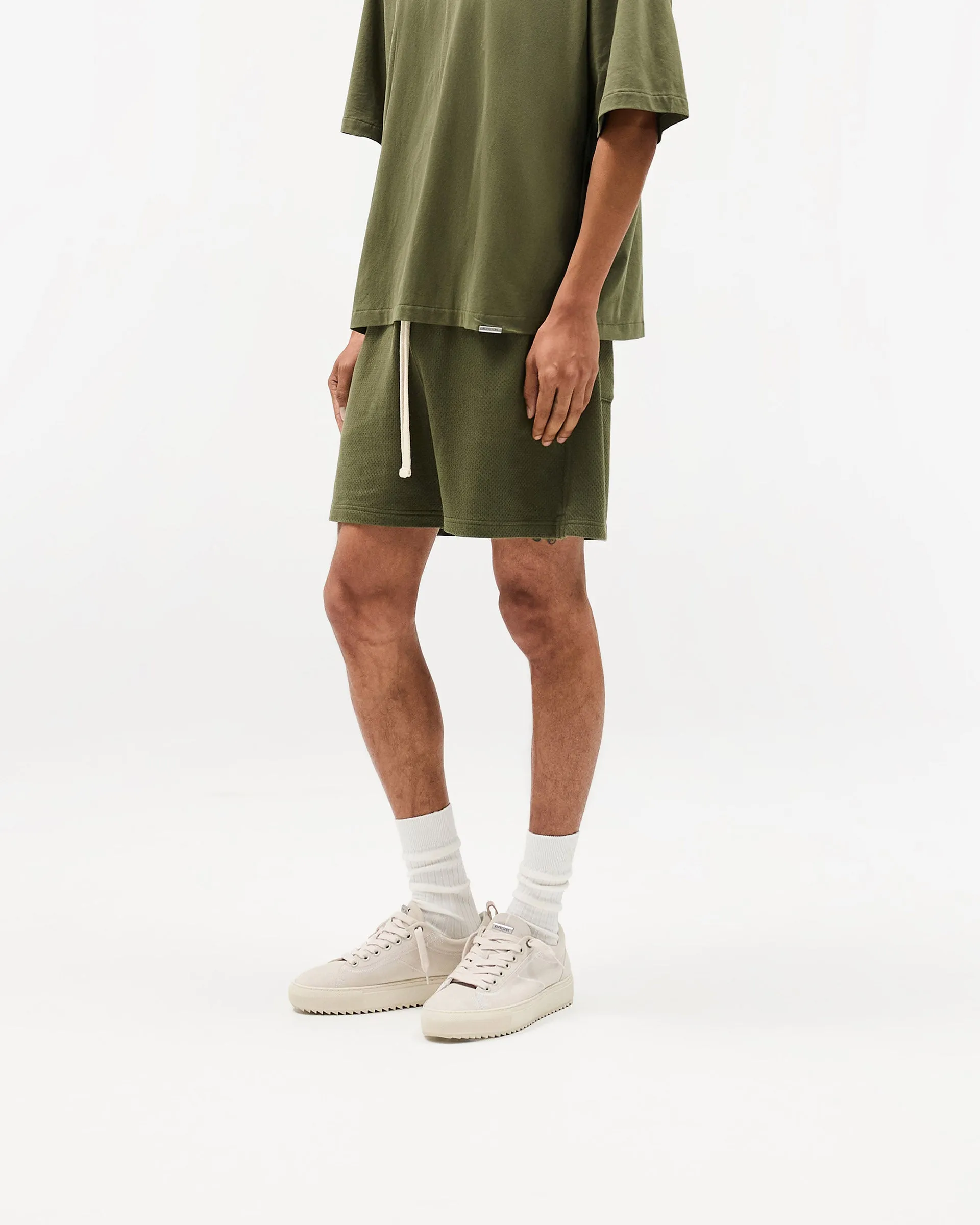 Laser Cut Edges Initial Mesh Shorts - Army Green