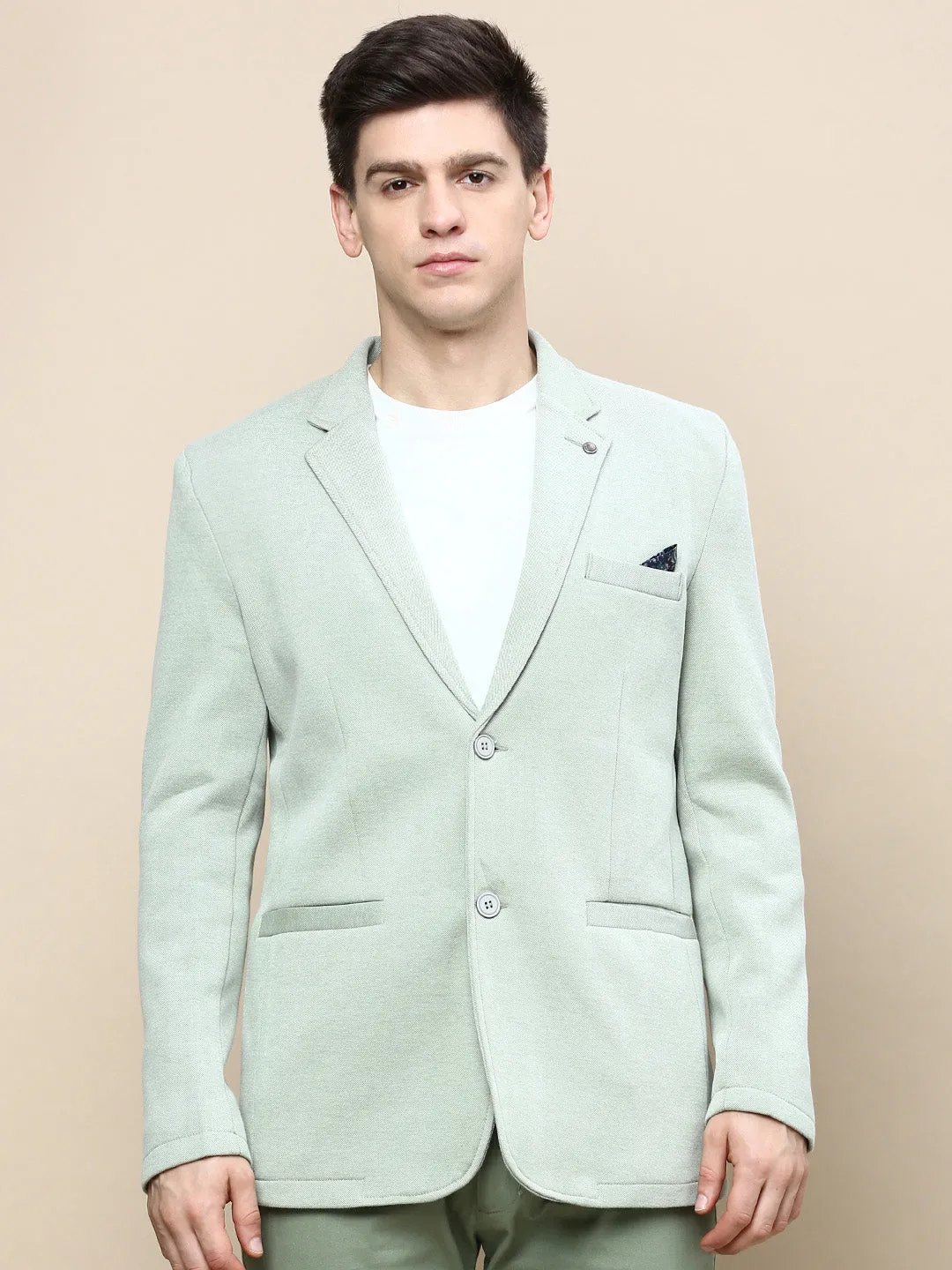 Men's Green Notched Lapel Single Breasted Blazer Ergonomic Drape