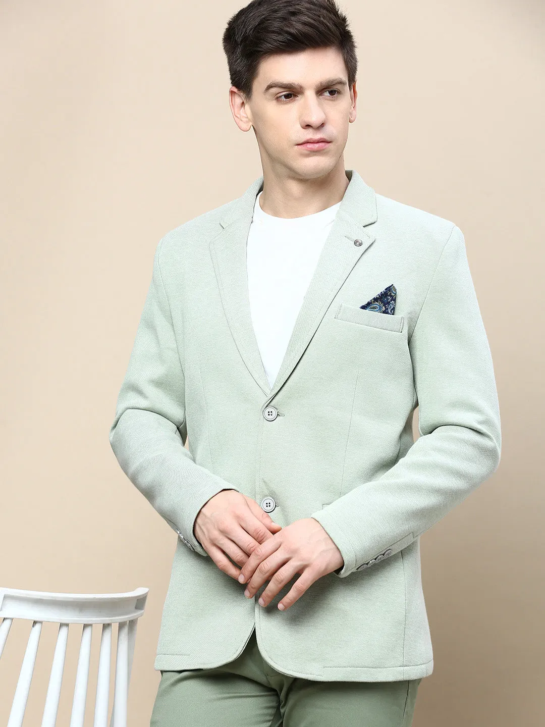 Men's Green Notched Lapel Single Breasted Blazer Casual Staple