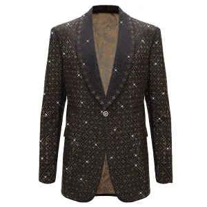 Elegant Blazer with Sparkling Embellishments BLACK/GOLD Double Layered Fabric
