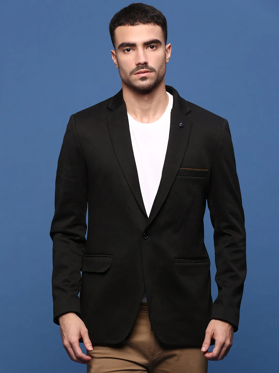 Light Protection Travel Street Style Men's Black Slim Fit Single Breasted Blazer