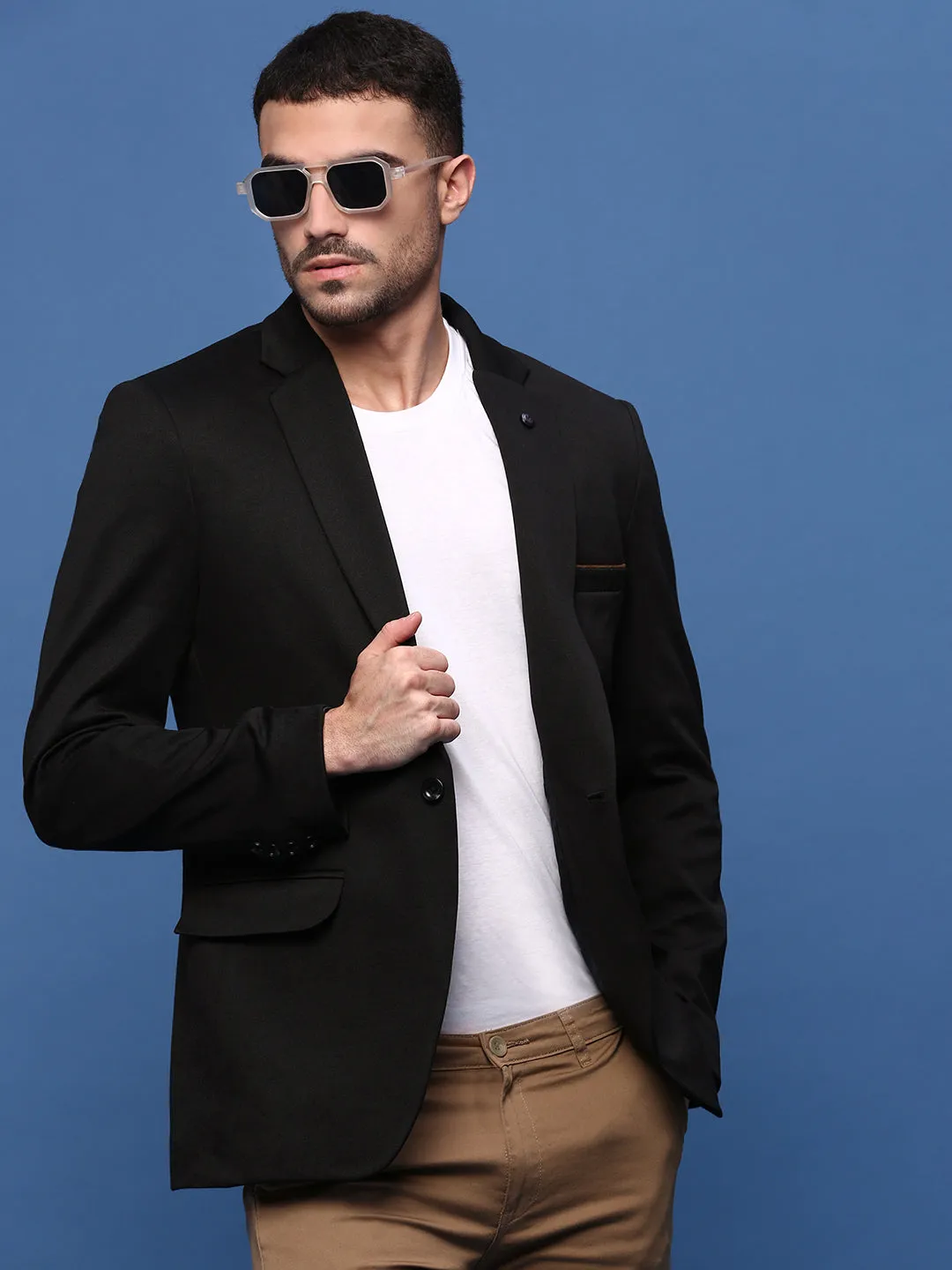 Abrasion Resistant Finish Men's Black Slim Fit Single Breasted Blazer