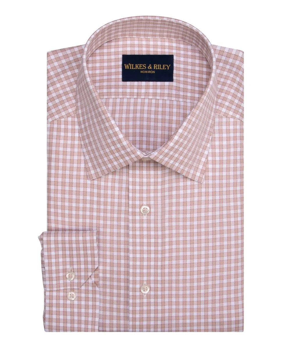 Sustainable Dye Process Tan Non-Iron Queens oxford Check Dress Shirt - Spread Collar