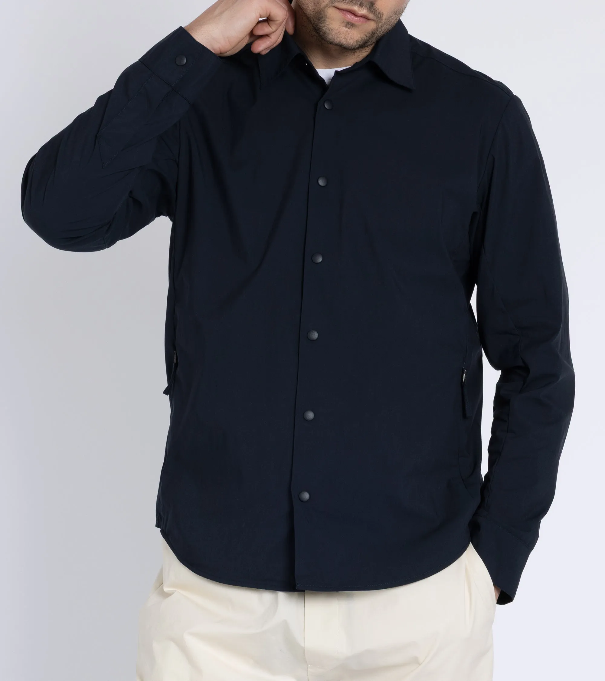 Indoor Comfort Aspesi Cotton Poplin Overshirt: Navy