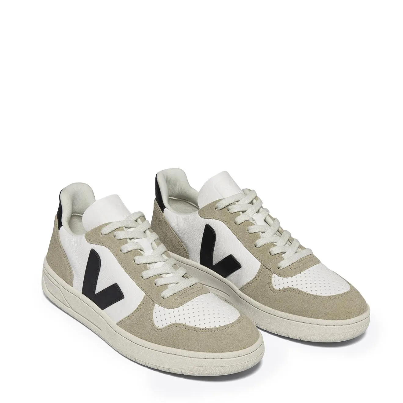 Breathable Textile Lining Buckle Fit Veja V-10  Extra White Black Sahara Trainer