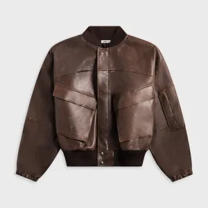 Ultra Flexible Casual Outdoor Look Auralee Lamb Leather Flight Blouson - Brown