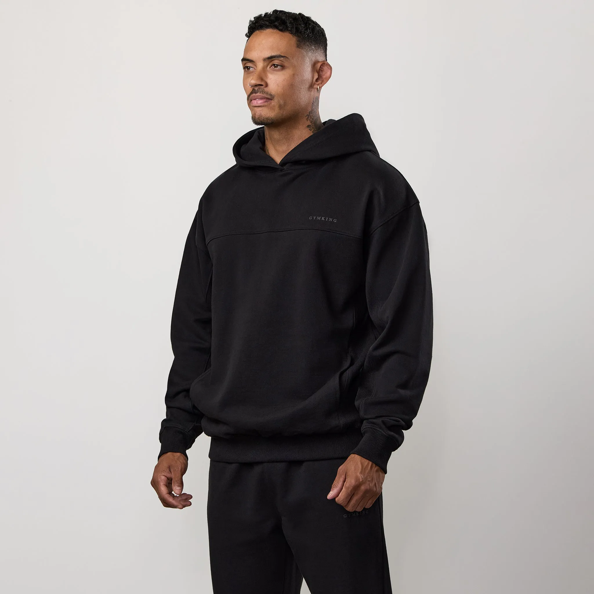 Gym King Linear Loopback Hood - Black Zip Closure