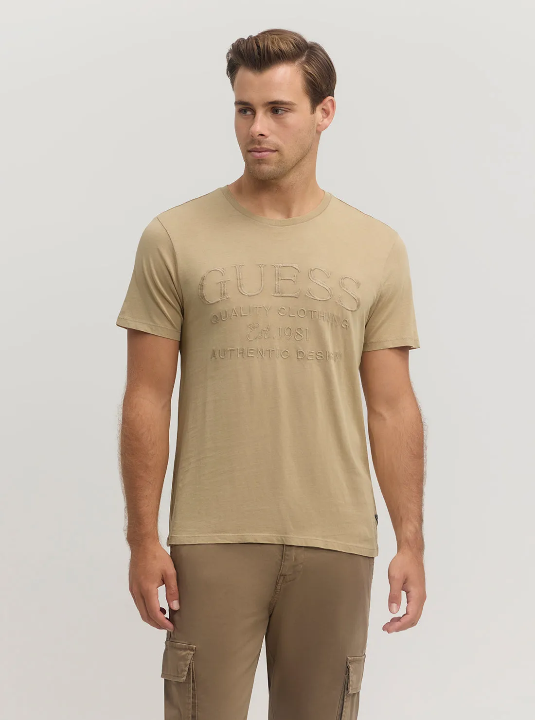 Fashion-Ready Beige Logo Short Sleeve T-Shirt