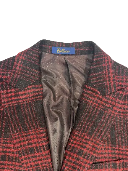 Durable Stitching Bonded Zippers Bellucci B763 Sandro Plaid Blazer Red/Black
