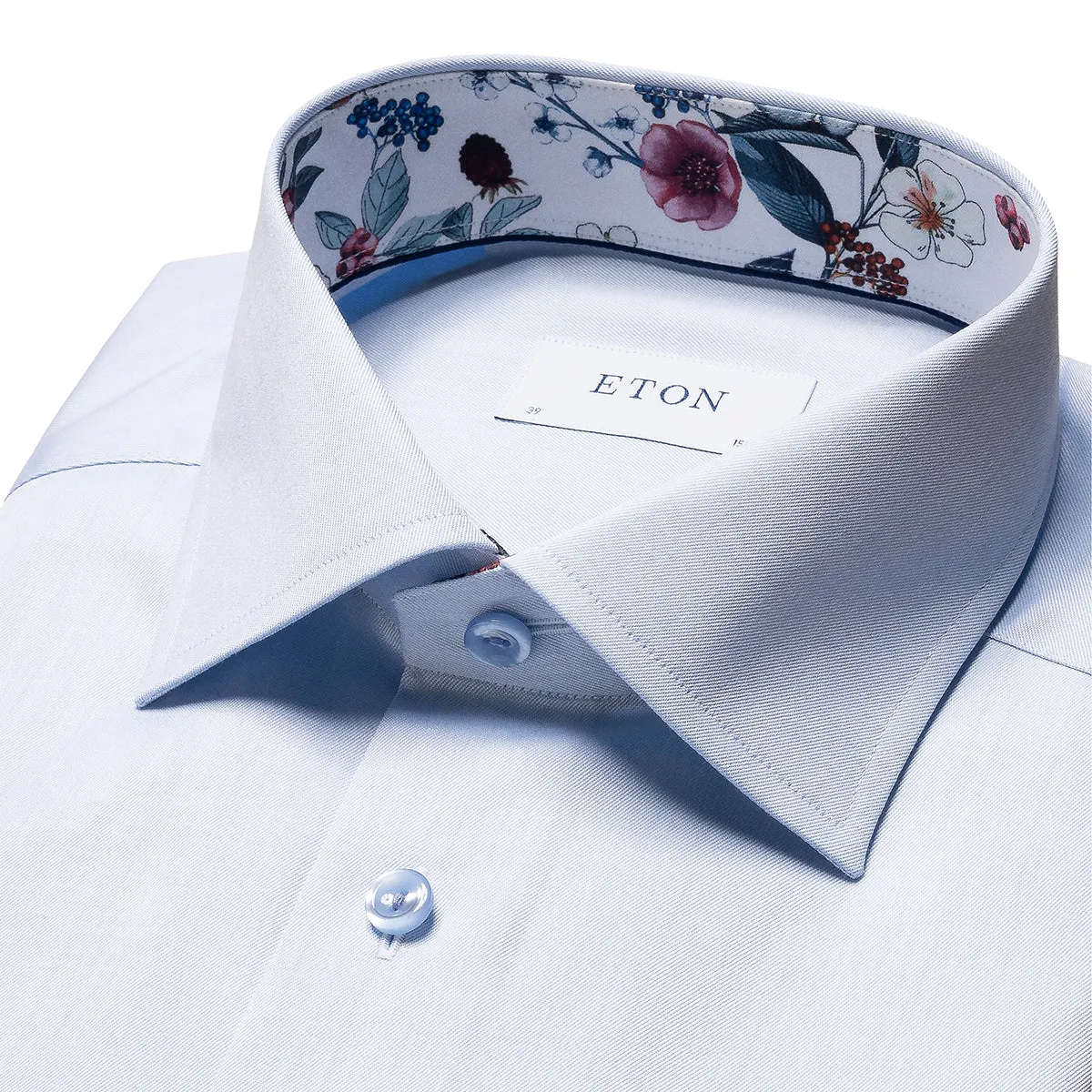 Soft Touch Eton - Slim Fit Floral Trim Shirt in Blue