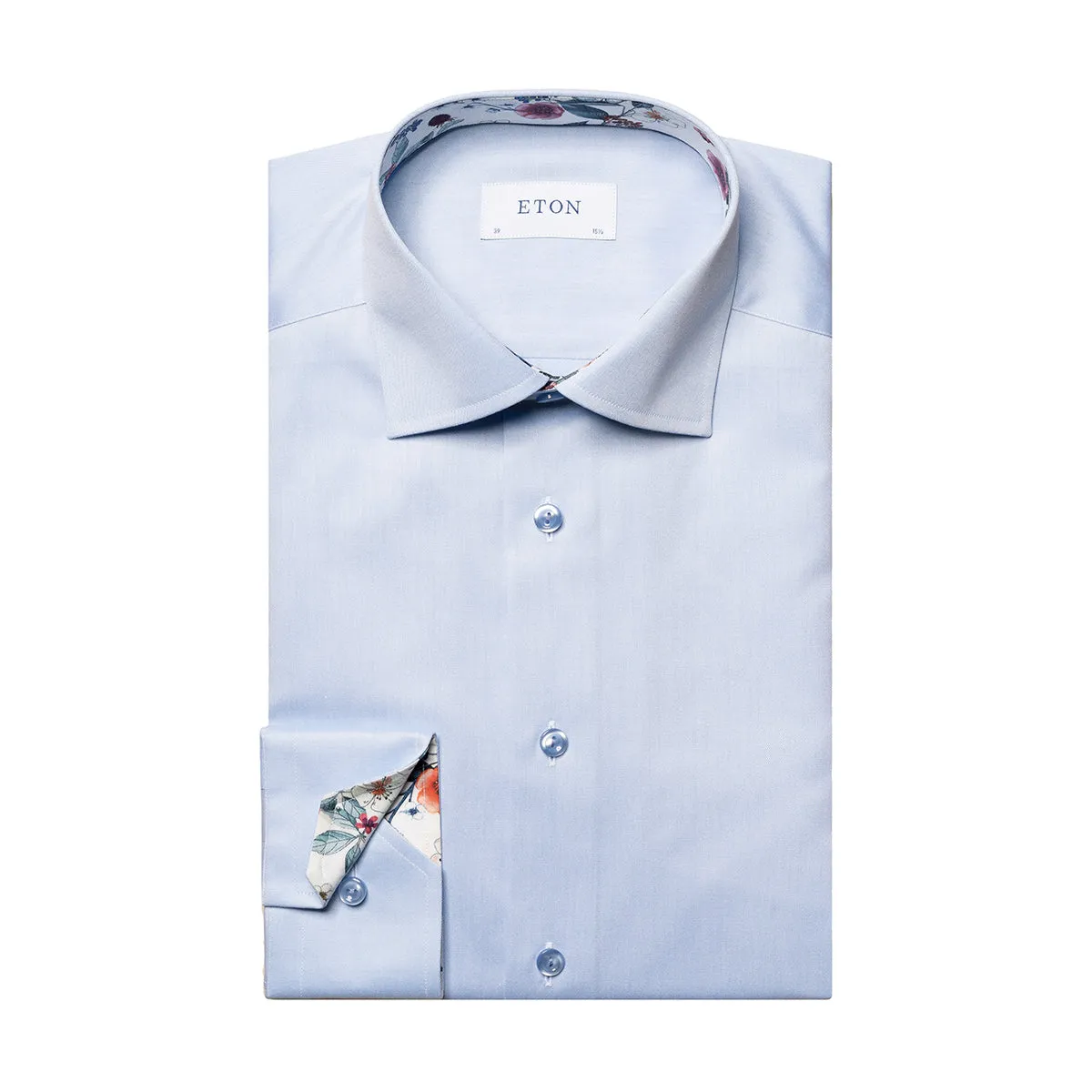 Fitted Design Layering Essential Eton - Slim Fit Floral Trim Shirt in Blue