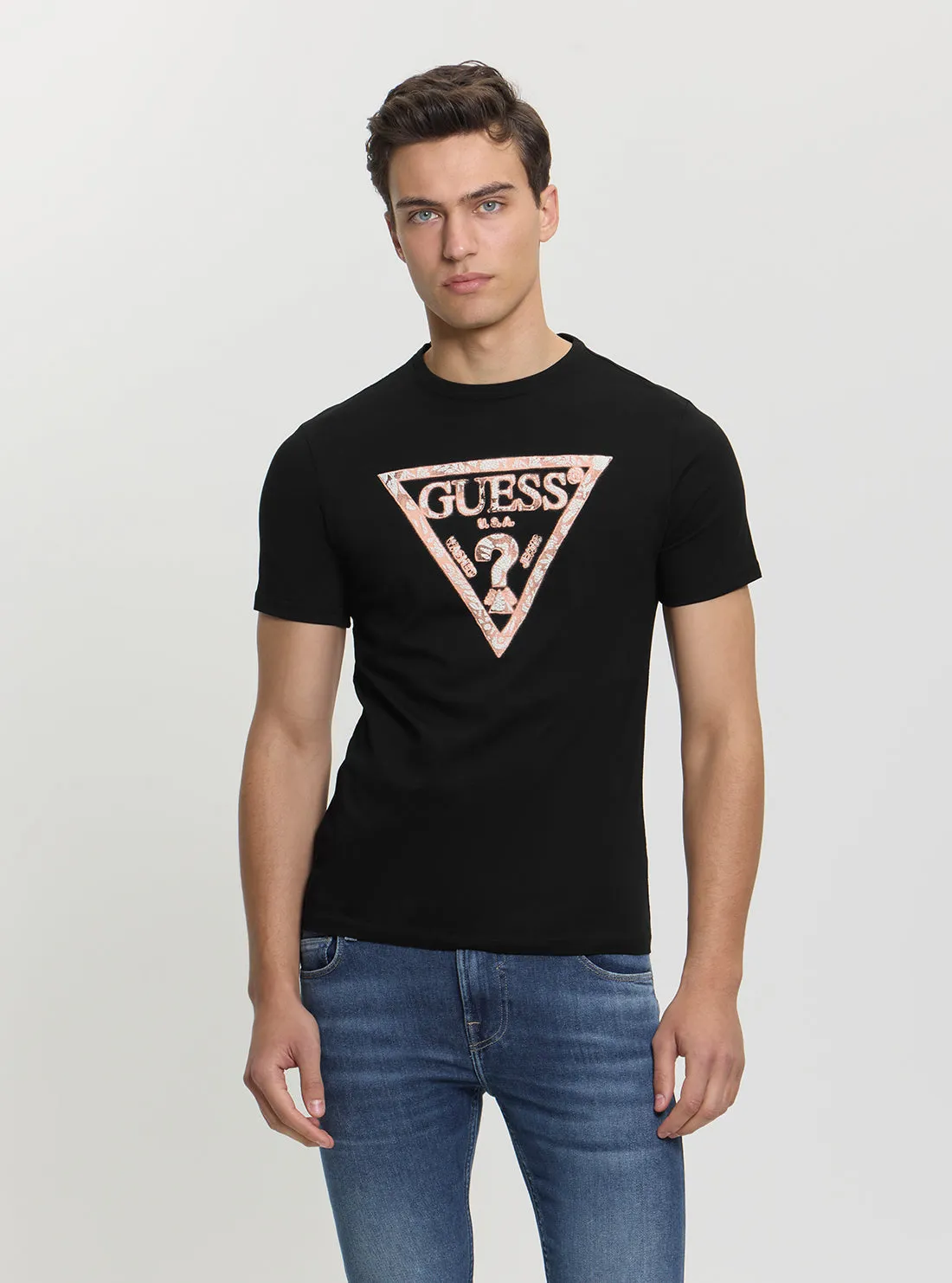 High-Quality Cotton Black Logo Triangle T-Shirt