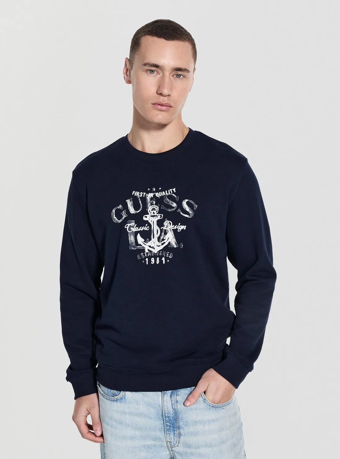 Sporty Wearable skiing suitable Blue Graphic Anchor Sweatshirt