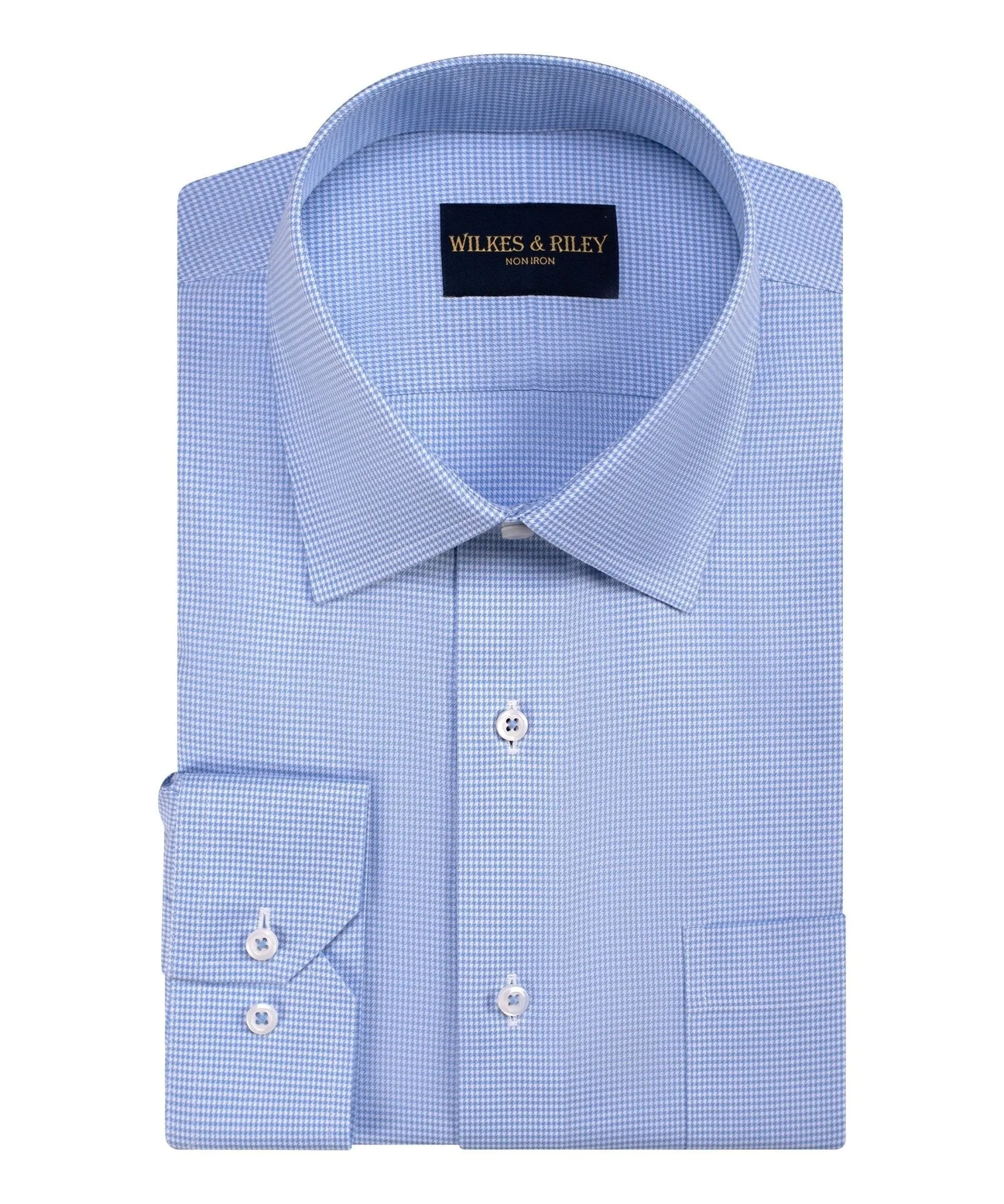 Blue Houndstooth Spread Collar Non-Iron Twill Dress Shirt High-Quality Craftsmanship Versatile Fit