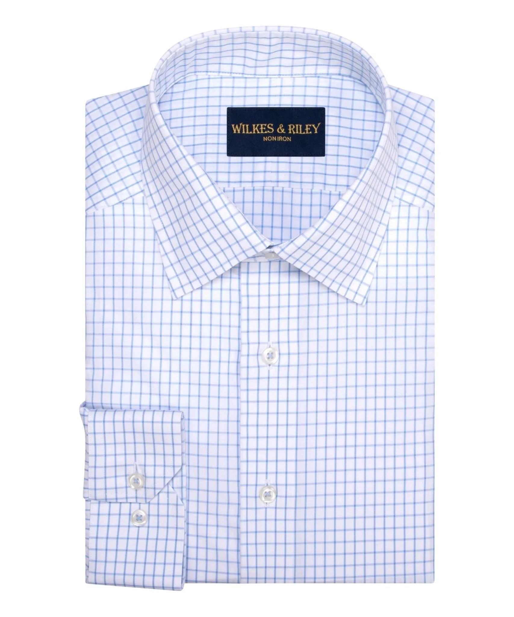 Smart Look Blue Large Check Spread Collar Non-Iron Broadcloth Dress Shirt