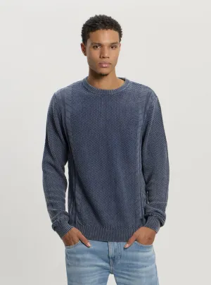 Basic Wear Unisex Design Blue Marine Cable Knit Jumper