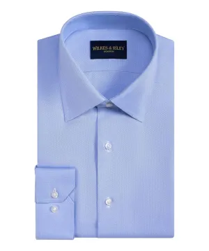 Blue Non-Iron Queens Oxford Dress Shirt - Spread Collar Seamless Shoulder Construction Non Restrictive Armhole