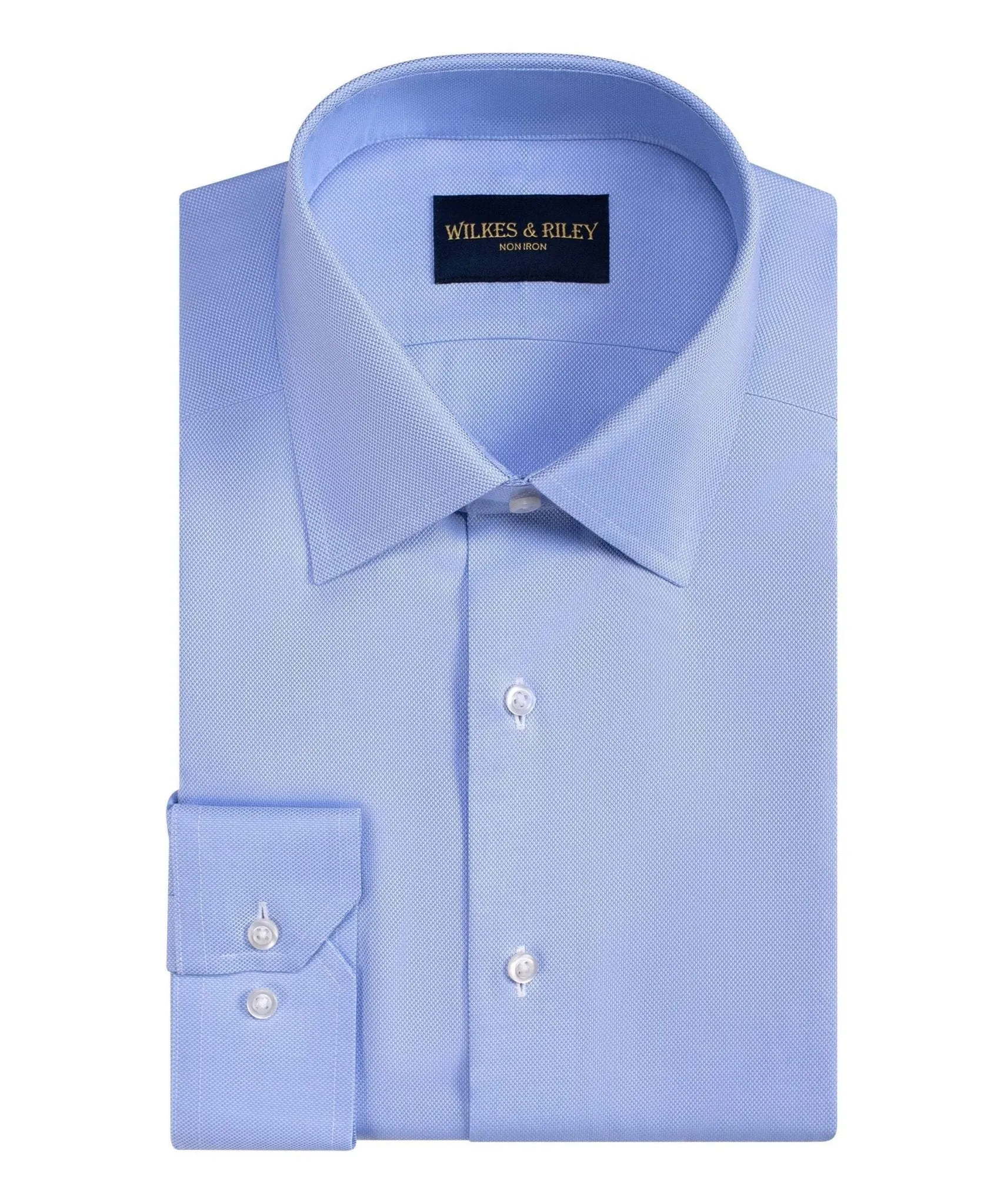 Zip Front Durable Texture Blue Non-Iron Queens Oxford Dress Shirt - Spread Collar