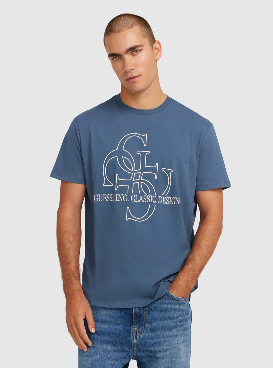 Light Wear Skin Friendly Lining Blue Short Sleeve Logo T-Shirt