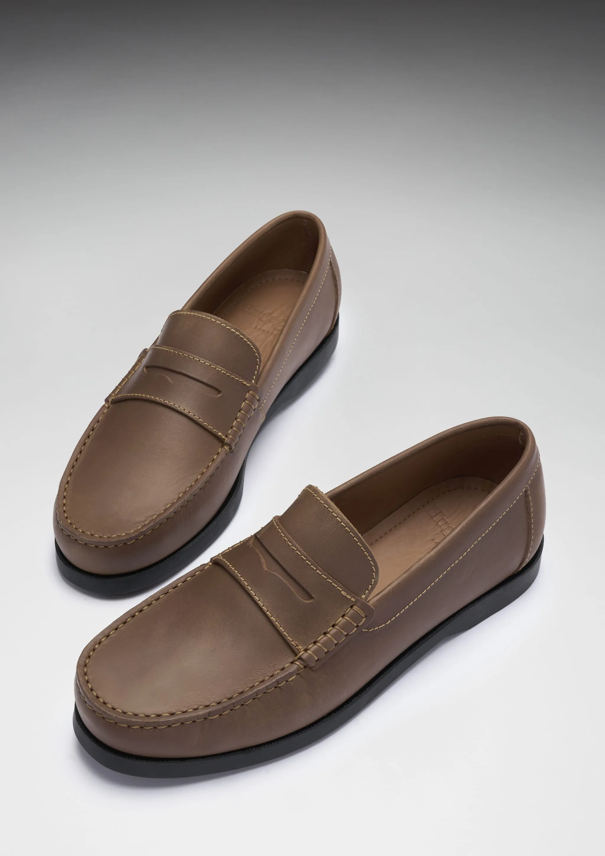 Slip Easy Comfy Fit Boat Loafers, light brown leather